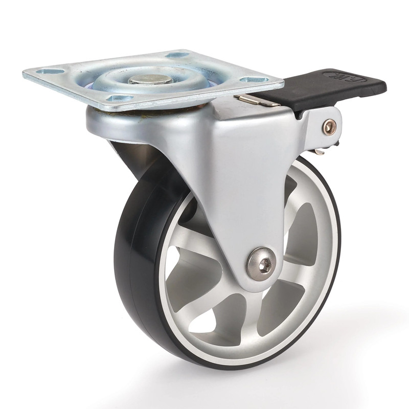 3" Aluminum Spoked Caster Locking Swiveling with 4 Hole Mounting Plate